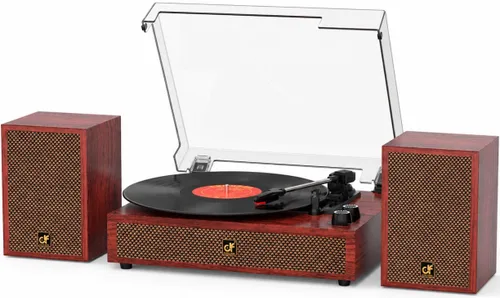 Vista 11 de Tocadiscos de vinilo con altavoces externos duales, tocadiscos Bluetooth vintage de 3 velocidades con altavoces estéreo, reproductor LP accionado
