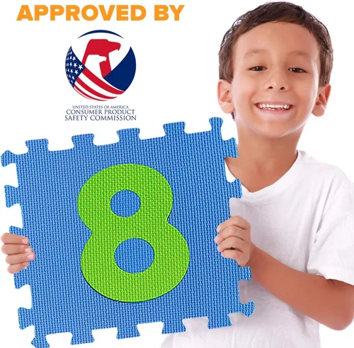 Vista 7 de Tapete seguro de números no tóxico, grueso y suave, de 0 a 9, 10 azulejos, aprendizaje temprano de matemáticas, los niños aprenden y juegan