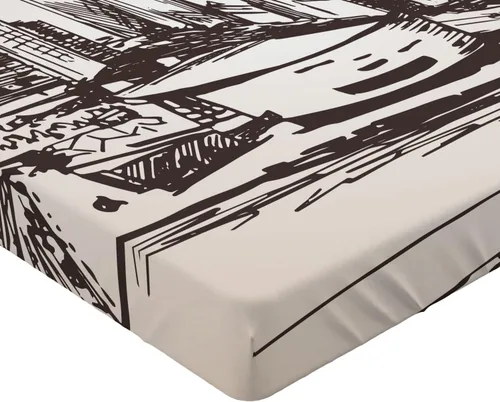 Vista 3 de Ambesonne Florida 2 Pack Fitted Sheet, Miami Cityscape Sketch, Bed Cover All-Round Elastic Deep Pockets 2 Pieces, Package Contains 2 Full