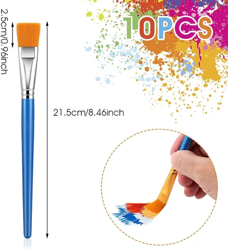 Vista 2 de 10 pinceles planos para pintura acrílica, pinceles de pintura artística de 1 pulgada, pincel de pintura artística para acuarela acrílica, pintura