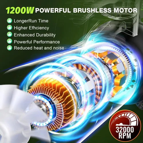 Vista 2 de Tietoc Soplador de hojas inalámbrico, soplador de hojas eléctrico sin escobillas de 1200 W con 2 baterías de 5.0 Ah, potentes sopladores de hojas