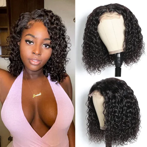 Vista 23 de Recomtic Pelucas rizadas Bob de cabello humano corto frontal 13x4, pelucas de encaje frontal lisas y onduladas para mujeres negras, cabello humano