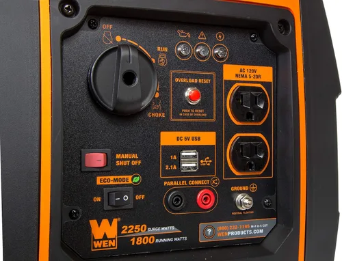 Vista 3 de WEN 56225i Generador inversor portátil de 2250 vatios, funciona con gas, con apagado de combustible, cumple con CARB, negro