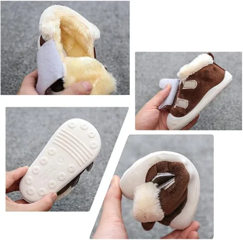 Vista 6 de OAISNIT Botas de nieve para bebés y niñas con suela de goma antideslizante, zapatos de invierno con pantuflas casuales de piel de felpa cálida