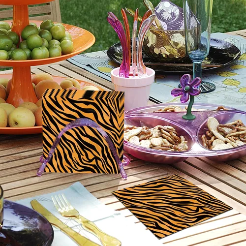 Vista 5 de Servilletas de fiesta con estampado de tigre, servilletas de papel de tigre, juego de servilletas desechables para fiesta de tigre, temática