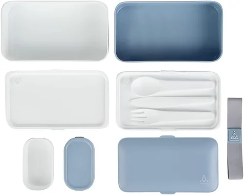 Vista 16 de Restaurantware -Bento Tek - Lonchera apilable de 40.5 onzas, 1 contenedor reutilizable para adultos – con utensilios, taza de salsa incluida, caja