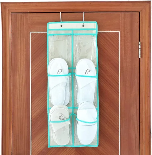 Vista 5 de Organizador de zapatos para colgar sobre la puerta, con 6 bolsillos grandes transparentes, paquete de 2 unidades (grande)