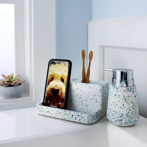 Vista 7 de SKL Home by Saturday Knight Ltd. - Soporte para cepillos de dientes de terrazo moteado, multicolor