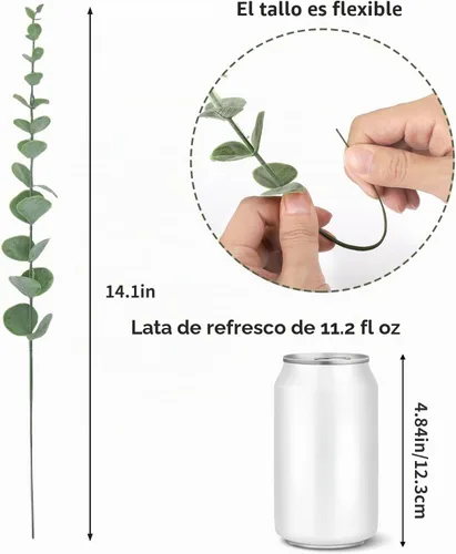 Vista 2 de CEWOR 8 piezas de tallos de eucalipto decorativas 35.8 cm hojas artificiales de eucalipto falsas ramas de vegetación verde para centro de mesa