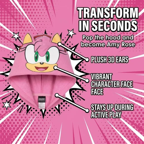 Vista 8 de SEGA Sonic the Hedgehog - Sudadera con capucha y cremallera para cosplay Amy Rose