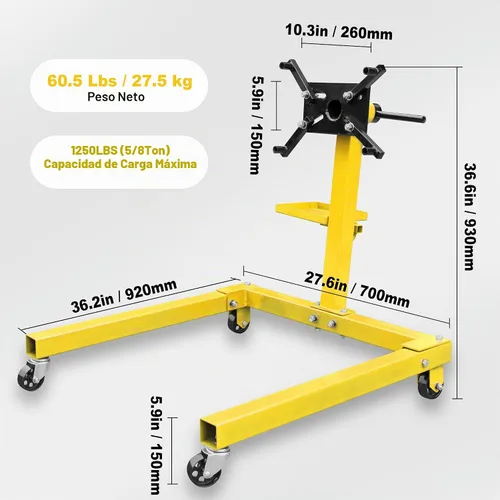 Vista 6 de YELLOW JACKET Soporte de motor, soporte de motor giratorio con bandeja de herramientas, brazos ajustables de 360 grados, ruedas giratorias