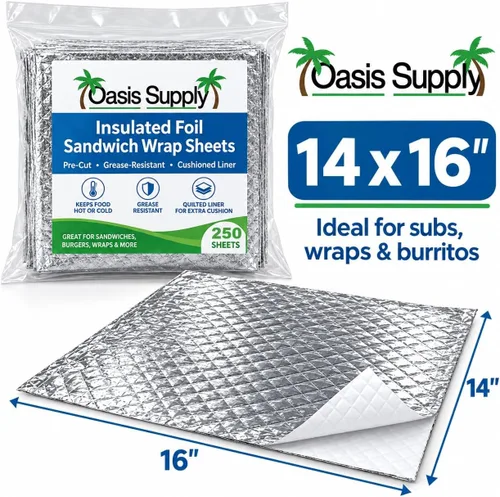 Vista 15 de Oasis Supply, Hojas aisladas precortadas para sándwich - Resistente a la grasa, para alimentos calientes, 100 unidades, 10 3/4 x 14 pulgadas