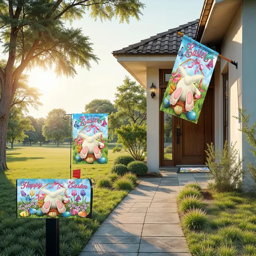 Vista 4 de Briarwood Lane Decoración para el hogar – Decoración de Pascua – Decoración de paquete temático – Bandera de casa – Bandera de jardín – Felpudo
