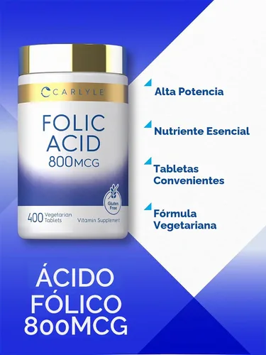 Vista 4 de Carlyle ácido fólico 800 mcg 400 tabletas vegetarianas para mujeres