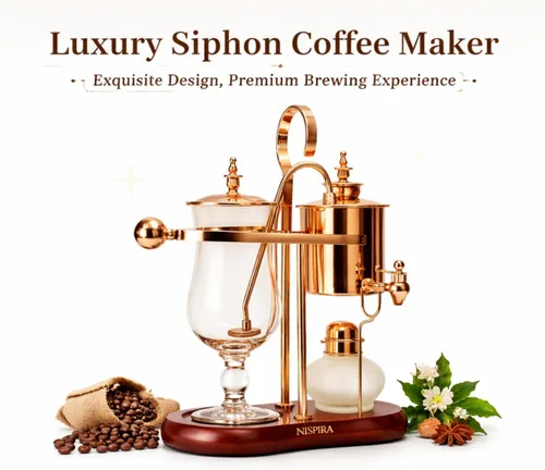 Vista 2 de Nispira Belgium Royal Family Balance Syphon - Cafetera vintage con gravedad única, sistema de preparación al vacío, cobre, 16.9 fl oz