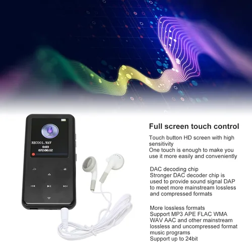 Vista 2 de Reproductor de MP3 con pantalla táctil Bluetooth 5.0, sonido de alta fidelidad, radio FM, almacenamiento de 4 GB, ampliable hasta 256 GB con chip