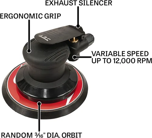 Vista 2 de JET Lijadora de palma orbital aleatoria neumática de 6 pulgadas, 12000 RPM (modelo JAT-731)