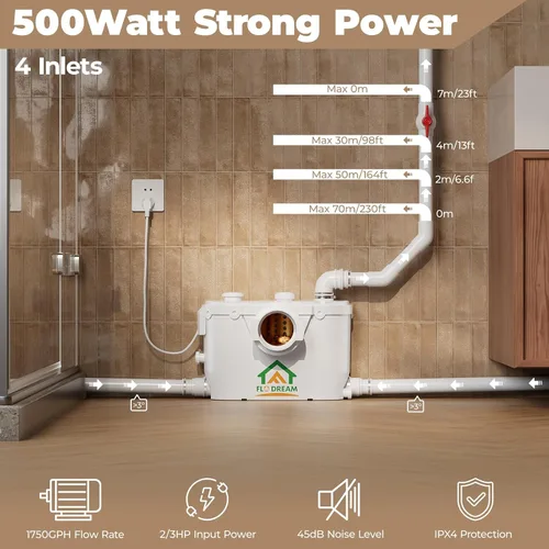 Vista 2 de Upflush Toilet for Basement, 23FT Head Lift Macerating Toilet System