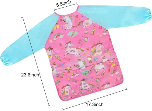 Vista 3 de Bassion Kids Art Smock Toddlers Painting Aprons Colorful Waterproof Children Artist Smock with Long Sleeve 3 Roomy Pockets