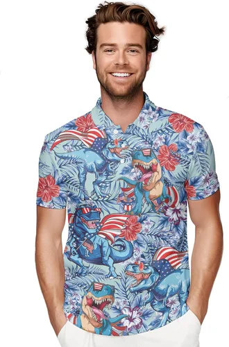 Vista 2 de PAGYMO Golf Shirts for Men Crazy Print Hawaiian Funny Mens Polo Shirt