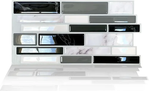 Vista 4 de WALPLUS - 12 Hojas de azulejos adhesivos 3D, 12 x 6 pulgadas, despega y pega, para loseta en muro, cocina, baño y metro, adorno resistente al calor
