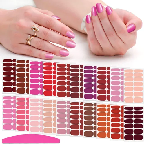 Vista 10 de 20 hojas de calcomanías de esmalte de uñas de Navidad, envolturas completas para mujeres, tiras de gel autoadhesivas de manicura con lima de uñas