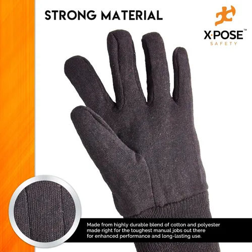 Vista 4 de Xpose Safety Protective Work Gloves - 12 Pack For Industrial Labor, Home & Gardening Jersey Knit Cotton-9oz Fleece - Brown