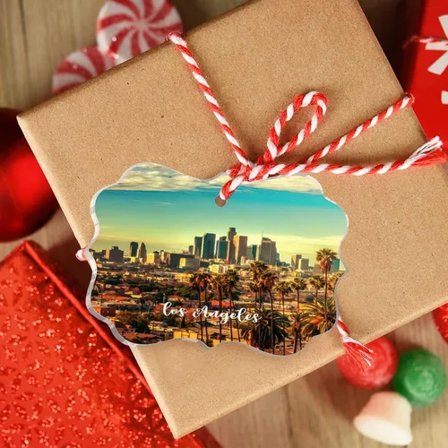 Vista 4 de Los Ángeles, California, Estados Unidos, decoración de árbol de Navidad, recuerdo de ciudad de campo, recuerdos de Navidad personalizados