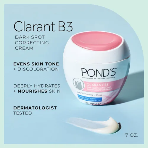 Vista 2 de POND’S Clarant B3 Crema correctora de puntos oscuros – Hidratante diario para piel seca – Crema facial hidratante con vitaminas B3 y C – Testada por