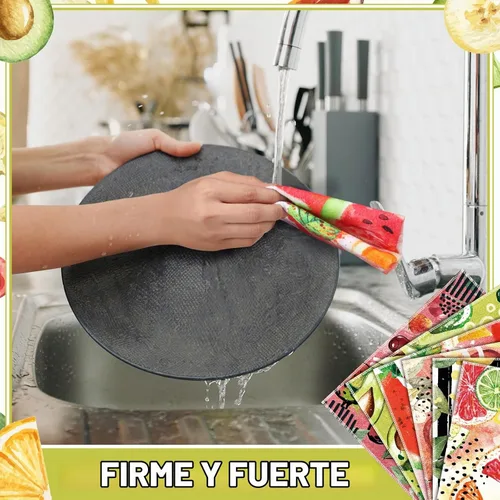 Vista 6 de Juego de 36 paños de cocina reutilizables de frutas, toallas de algodón lavables para el hogar (color fresco)