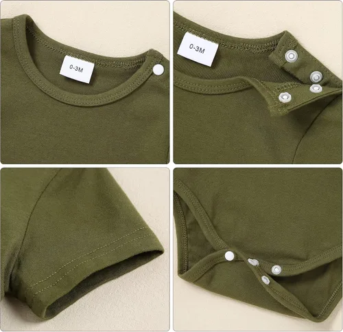 Vista 3 de YALLET Ropa para bebé recién nacido, trajes para niños de 3, 6, 12, 18 meses, mameluco+pantalones cortos con tirantes y peto, conjunto de overoles
