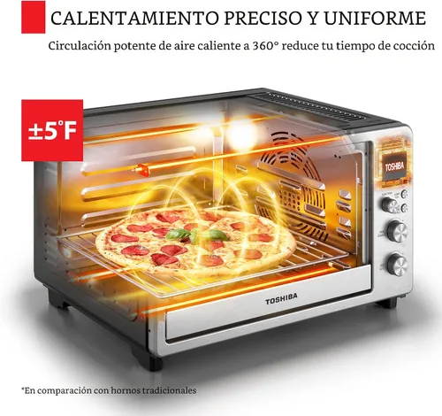 Vista 4 de TOSHIBA ChefFry - Combo de horno tostador y freidora de aire, gran capacidad de 26.4 cuartos de galón, horno tostador de encimera 12 en 1, acero