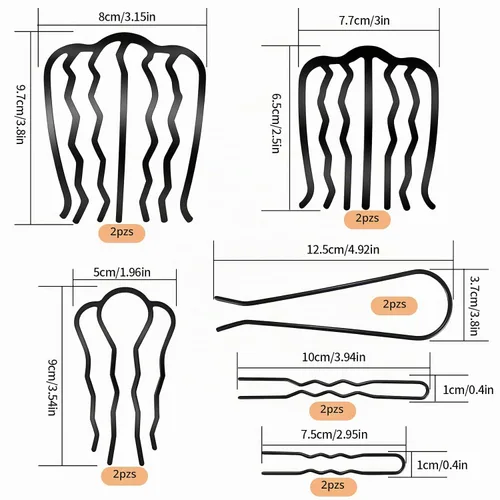 Vista 2 de 12 peines laterales para el cabello, pinzas para horquillas, alfileres, accesorios estilo francés, herramienta de peinado de dientes en forma de U