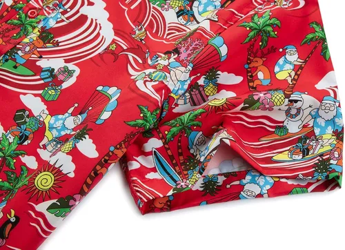 Vista 6 de ENVMENST Camisa de Navidad con botones para hombre, de manga corta, para fiestas de Papá Noel, casual, hawaianas, para fiestas