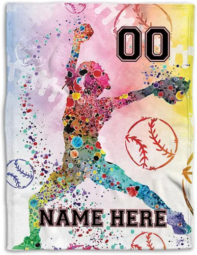 Vista 16 de Manta de sóftbol personalizada, manta de bandera de EE. UU., manta de forro polar Sherpa suave y acogedora, manta de sóftbol para mamá, hija, niño