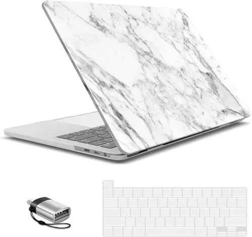 Vista 24 de IBENZER - Carcasa rígida de tacto suave para MacBook Pro de 13 pulgadas con Touch Bar y Touch ID, con funda de teclado y adaptador Type C