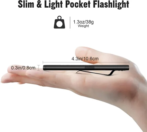 Vista 2 de Paquete de 2 Linternas de Bolsillo EDC con Clip y Base Magnética - 675 Lúmenes USB-C Recargable Delgada Plana IPX4 Impermeable Modos Duales Linterna