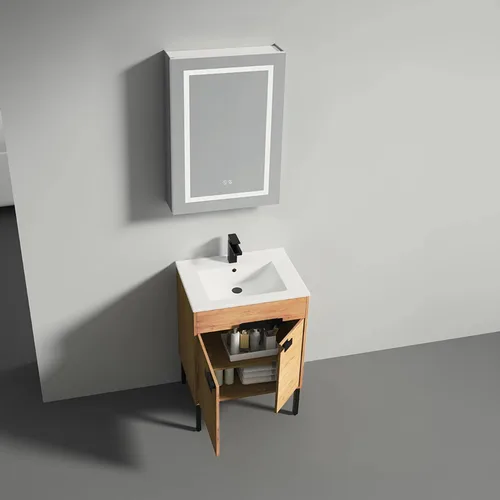 Vista 5 de Blossom Mueble de baño con fregadero de cerámica, roble clásico, 24 Classic Oak
