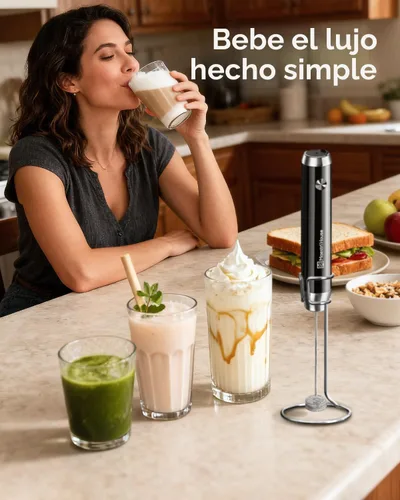 Vista 8 de Maestri House LunaFro - Espumador de leche recargable con soporte, máquina de espuma eléctrica de mano, impermeable, desmontable, de acero