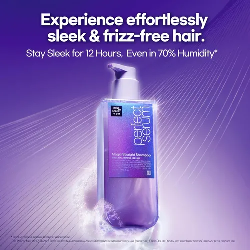 Vista 3 de Mise En Scene Perfect Serum Magic Straight Shampoo Anti-Frizz, protector del calor, efecto alisador de cabello, champú coreano para control