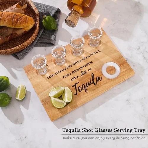 Vista 4 de Tabla de chupito de tequila, bandeja para servir vasos con borde de sal, divertido soporte para vasos de chupito, regalos de tequila