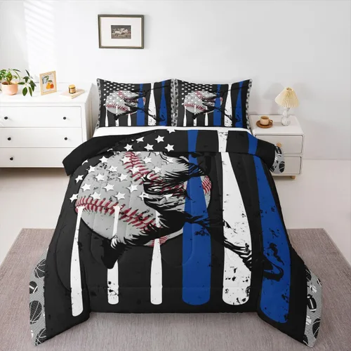 Vista 39 de Erosebridal - Juego de edredón individual para niños con diseño de béisbol y sóftbol, juego de cama deportivo acolchado para niños, edredón