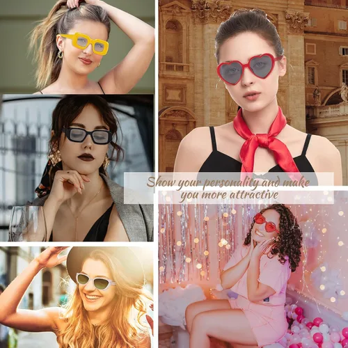 Vista 7 de Zando Gafas de sol con forma de corazón de diamantes de imitación para mujer, lentes de sol con forma de corazón con biseladas