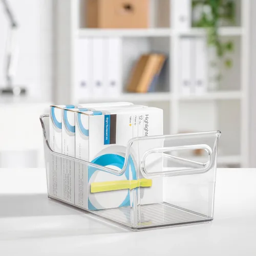 Vista 6 de iDesign - Organizador de condimentos de plástico con asas para nevera, transparente, fabricado en Estados Unidos For Fridge, Made in USA