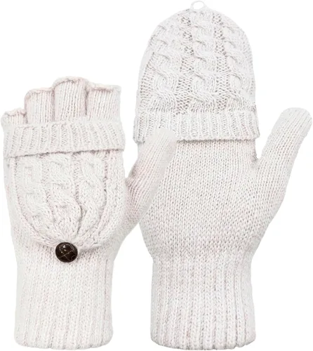 Vista 111 de Beurlike Guantes de invierno para mujer, de lana cálida, a prueba de viento, convertibles, sin dedos