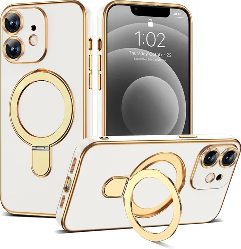Vista 140 de Funda compatible con iPhone 12 con soporte de anillo magnético invisible [compatible con Mag-Safe] [Protector completo de lente de cámara] Funda