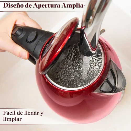 Vista 3 de Mixpresso - Tetera eléctrica de acero inoxidable rojo, 1,7 L, 1500 W