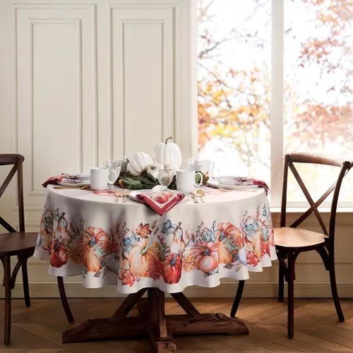 Vista 2 de Botanical Harvest - Mantel de diseño de calabaza, multicolor, 70 pulgadas de ancho x 70 pulgadas de largo, redondo