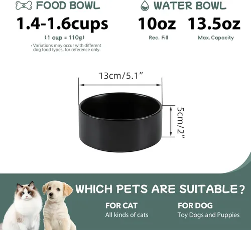Vista 2 de Havniva Juego de 2 cuencos de cerámica de 5.1 pulgadas para perros y gatos, alimentador de alimentos y agua para perros de raza pequeña, gatitos