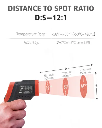 Vista 4 de Wintact Pistola de temperatura con termómetro infrarrojo, superficie digital sin contacto, pistola de temperatura de calor láser para cocina